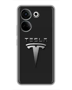 Чехол для TECNO Camon 20 с картинкой «Стальной логотип Tesla»