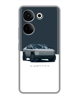 Чехол для TECNO Camon 20 с картинкой «Серебристый Cybertruck Tesla»