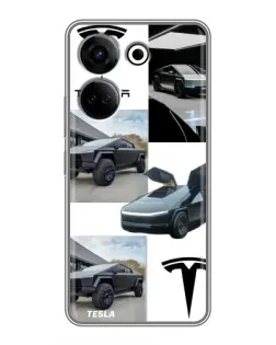 Чехол для TECNO Camon 20 с картинкой «Коллаж Cybertruck Tesla»
