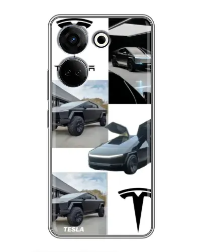 Чехол для TECNO Camon 20 с картинкой «Коллаж Cybertruck Tesla»