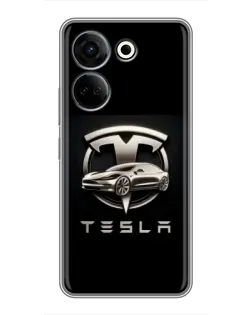 Чехол для TECNO Camon 20 с картинкой «Tesla — серебристое авто»