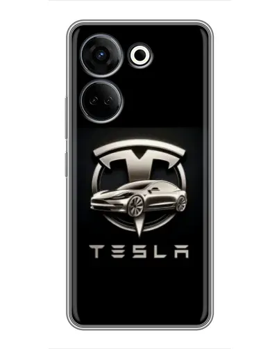 Чехол для TECNO Camon 20 с картинкой «Tesla — серебристое авто»