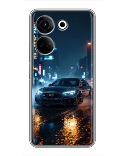 Чехол для TECNO Camon 20 с картинкой «Ночной город и Audi»