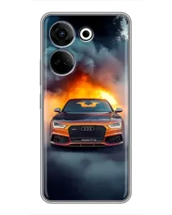 Чехол для TECNO Camon 20 с картинкой «Audi в огненном дыму»