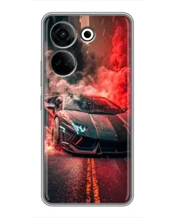Чехол для TECNO Camon 20 с картинкой «Lamborghini красный дым»