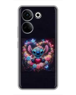 Чехол для TECNO Camon 20 с картинкой «Stitch в цветах»