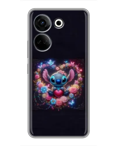 Чехол для TECNO Camon 20 с картинкой «Stitch в цветах»