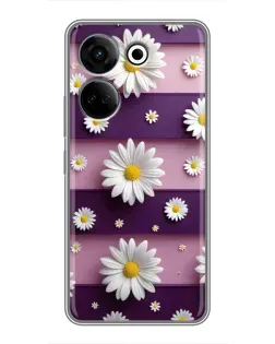 Чехол для TECNO Camon 20 с картинкой «Ромашки на фиолетовом»