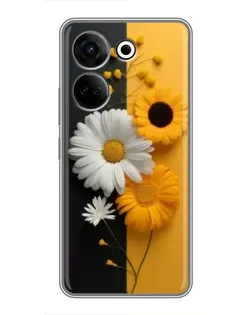 Чехол для TECNO Camon 20 с картинкой «Подсолнух и ромашка»