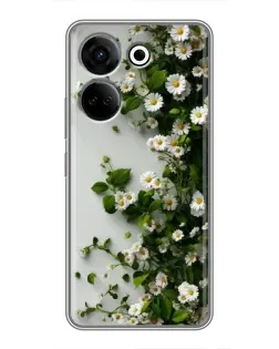 Чехол для TECNO Camon 20 с картинкой «Ветка мелких белых цветов»