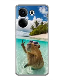Чехол для TECNO Camon 20 с картинкой «Капибара на море»