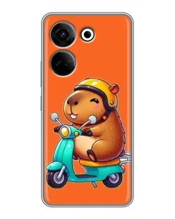 Чехол для TECNO Camon 20 с картинкой «Капибара на скутере»