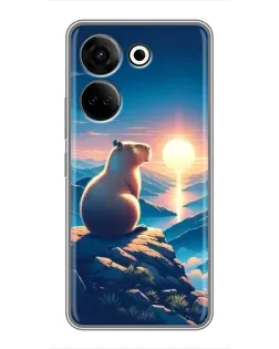 Чехол для TECNO Camon 20 с картинкой «Закат солнца с капибарой»