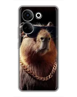 Чехол для TECNO Camon 20 с картинкой «Капибара золотая цепь»