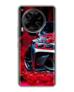 Чехол для TECNO Camon 30 (CL6) с картинкой «Спортивная BMW и цветы»