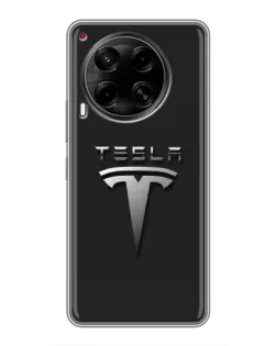Чехол для TECNO Camon 30 (CL6) с картинкой «Стальной логотип Tesla»