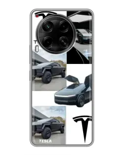 Чехол для TECNO Camon 30 (CL6) с картинкой «Коллаж Cybertruck Tesla»