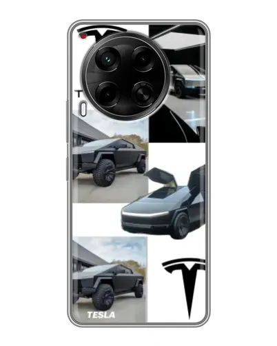 Чехол для TECNO Camon 30 (CL6) с картинкой «Коллаж Cybertruck Tesla»