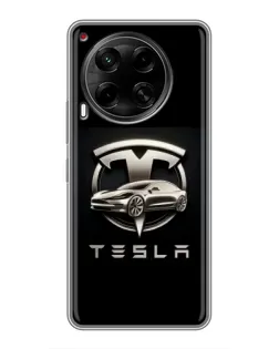 Чехол для TECNO Camon 30 (CL6) с картинкой «Tesla — серебристое авто»