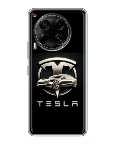 Чехол для TECNO Camon 30 (CL6) с картинкой «Tesla — серебристое авто»