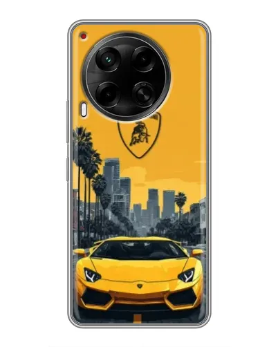 Чехол для TECNO Camon 30 (CL6) с картинкой «Желтый Lamborghini город»