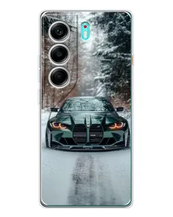 Чохол для TECNO Camon 40 з картинкою «BMW у зимовому лісі»