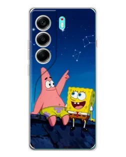 Чехол для TECNO Camon 40 с картинкой «Губка Боб и Патрик ночью»