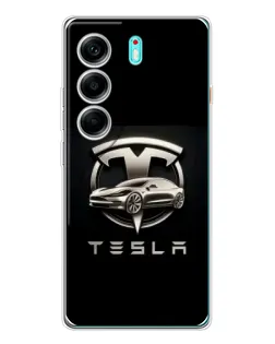 Чохол для TECNO Camon 40 з картинкою «Tesla — срібне авто»
