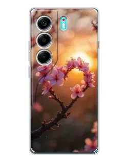 Чохол для TECNO Camon 40 з картинкою «Рожевий цвіт  сердечко на тлі заходу»