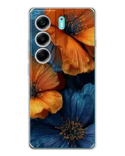 Чохол для TECNO Camon 40 з картинкою «Яскрава синьо-помаранчева флора»
