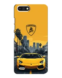 Чехол для TECNO POP 2F с картинкой «Желтый Lamborghini город»