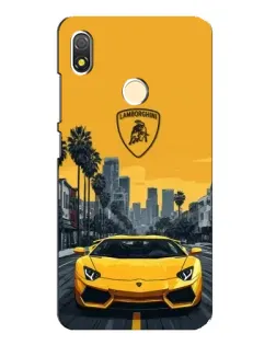 Чехол для TECNO POP 3 с картинкой «Желтый Lamborghini город»