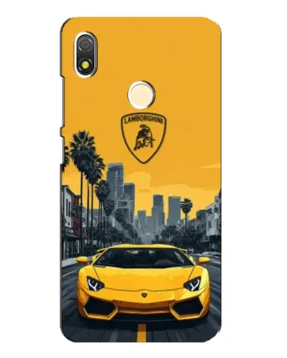 Чехол для TECNO POP 3 с картинкой «Желтый Lamborghini город»