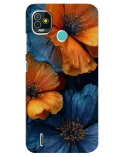Чохол для TECNO Pop 4 LTE з картинкою «Яскрава синьо-помаранчева флора»