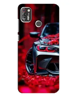 Чехол для TECNO POP 4 Pro с картинкой «Спортивная BMW и цветы»