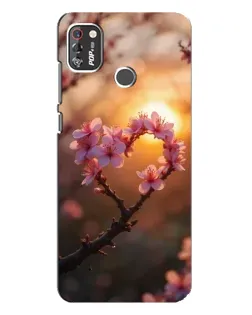 Чохол для TECNO POP 4 Pro з картинкою «Рожевий цвіт  сердечко на тлі заходу»