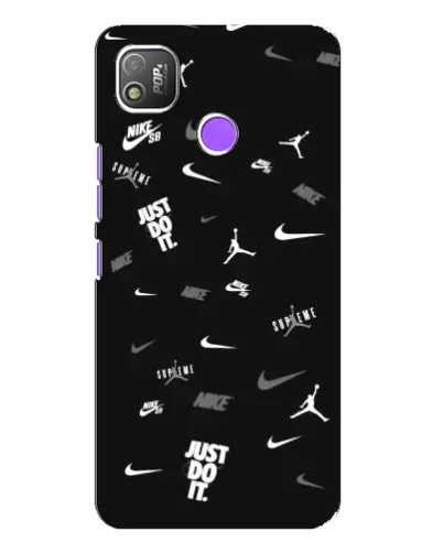 Чехол для TECNO POP 4 с картинкой «Nike Black Pattern»