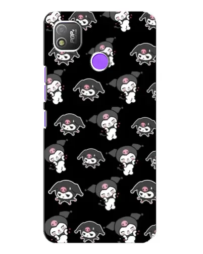Чехол для TECNO POP 4 с картинкой «Черный паттерн Kuromi»