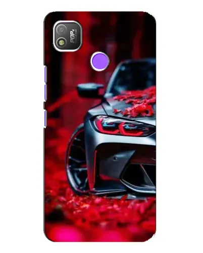 Чехол для TECNO POP 4 с картинкой «Спортивная BMW и цветы»