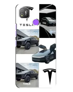 Чехол для TECNO POP 4 с картинкой «Коллаж Cybertruck Tesla»