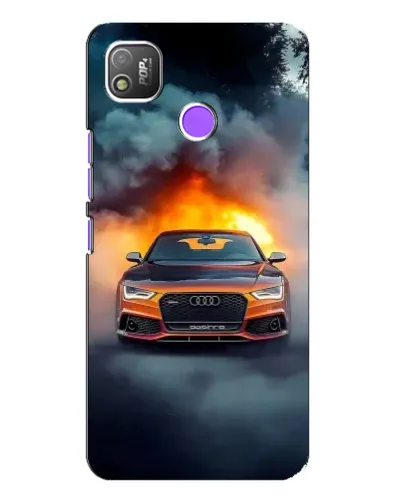 Чехол для TECNO POP 4 с картинкой «Audi в огненном дыму»