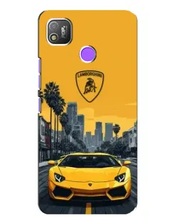 Чехол для TECNO POP 4 с картинкой «Желтый Lamborghini город»