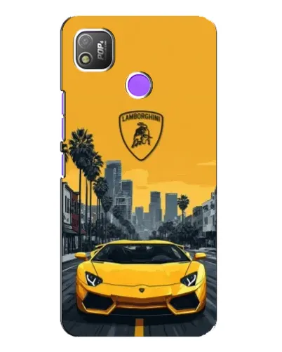 Чехол для TECNO POP 4 с картинкой «Желтый Lamborghini город»