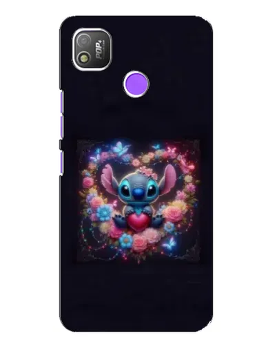 Чехол для TECNO POP 4 с картинкой «Stitch в цветах»