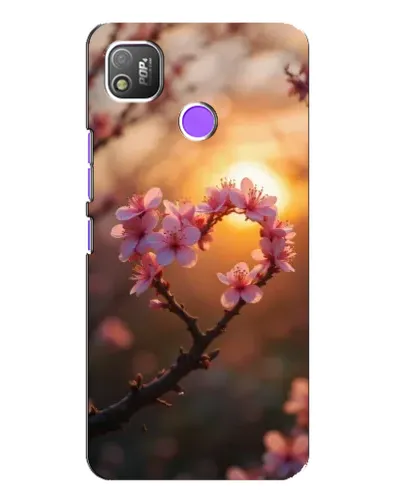 Чехол для TECNO POP 4 с картинкой «Розовый цвет сердце на фоне заката»