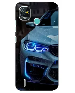 Чехол для TECNO Pop 5 (BD2p) с картинкой «Взгляд BMW с синими фарами»