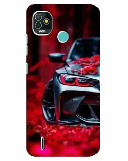 Чехол для TECNO Pop 5 (BD2p) с картинкой «Спортивная BMW и цветы»