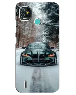 Чехол для TECNO Pop 5 (BD2p) с картинкой «BMW в зимнем лесу»