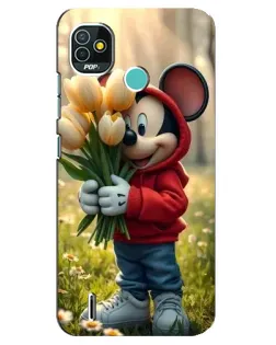 Чехол для TECNO Pop 5 (BD2p) с картинкой «Микки с тюльпанами»