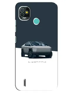 Чехол для TECNO Pop 5 (BD2p) с картинкой «Серебристый Cybertruck Tesla»